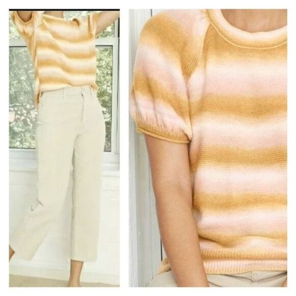 Universal Thread Short Sleeve Crewneck Striped Puff Sleeve Sweater Size Large - Picture 1 of 12